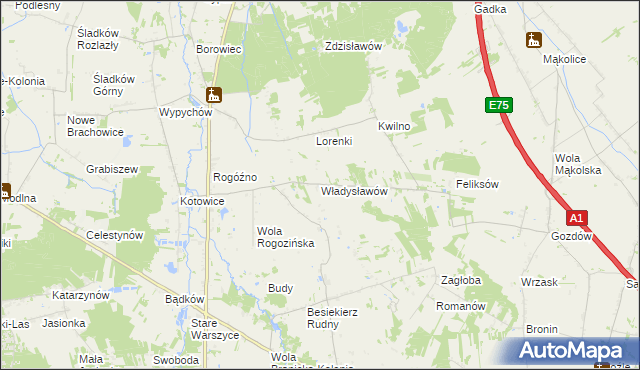 mapa Władysławów gmina Zgierz, Władysławów gmina Zgierz na mapie Targeo