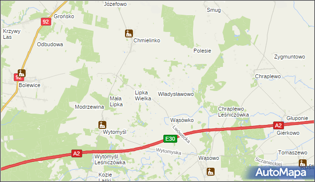 mapa Władysławowo gmina Lwówek, Władysławowo gmina Lwówek na mapie Targeo