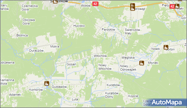 mapa Włochów gmina Stąporków, Włochów gmina Stąporków na mapie Targeo