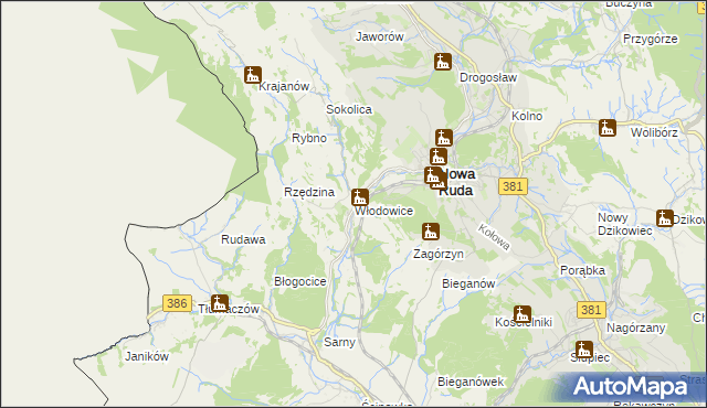 mapa Włodowice gmina Nowa Ruda, Włodowice gmina Nowa Ruda na mapie Targeo