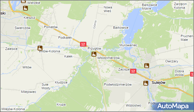 mapa Włodzimierzów gmina Sulejów, Włodzimierzów gmina Sulejów na mapie Targeo