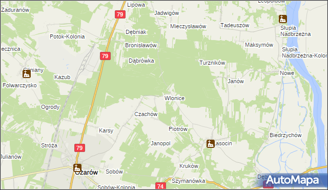 mapa Wlonice gmina Ożarów, Wlonice gmina Ożarów na mapie Targeo