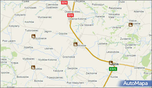 mapa Włostów gmina Lipnik, Włostów gmina Lipnik na mapie Targeo