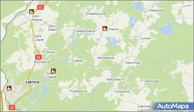 mapa Włostowice gmina Trzebiel, Włostowice gmina Trzebiel na mapie Targeo