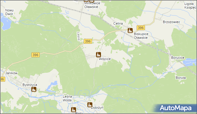 mapa Wójcice gmina Jelcz-Laskowice, Wójcice gmina Jelcz-Laskowice na mapie Targeo