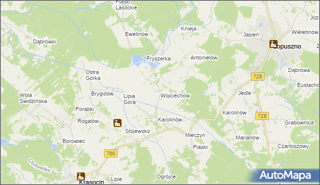 mapa Wojciechów gmina Krasocin, Wojciechów gmina Krasocin na mapie Targeo