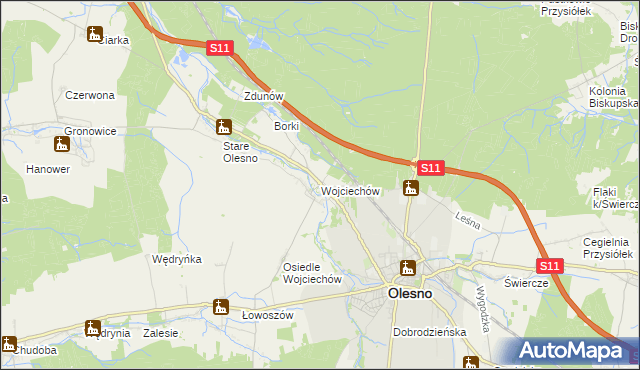 mapa Wojciechów gmina Olesno, Wojciechów gmina Olesno na mapie Targeo