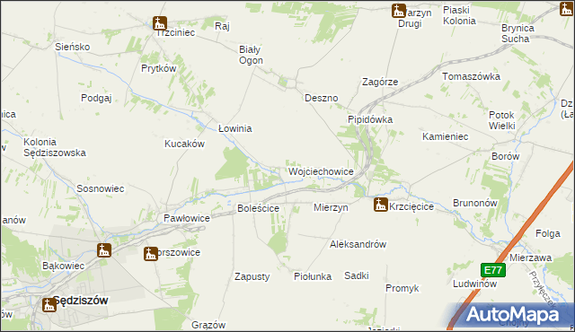 mapa Wojciechowice gmina Sędziszów, Wojciechowice gmina Sędziszów na mapie Targeo