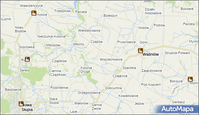 mapa Wojciechowice gmina Waśniów, Wojciechowice gmina Waśniów na mapie Targeo