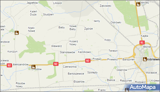 mapa Wojciechowo gmina Chodów, Wojciechowo gmina Chodów na mapie Targeo