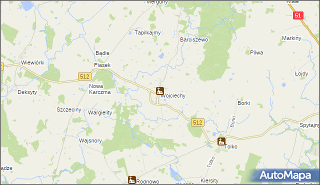 mapa Wojciechy gmina Bartoszyce, Wojciechy gmina Bartoszyce na mapie Targeo