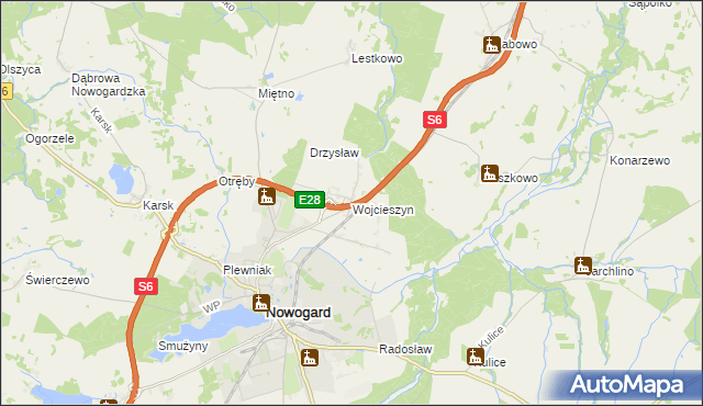 mapa Wojcieszyn gmina Nowogard, Wojcieszyn gmina Nowogard na mapie Targeo