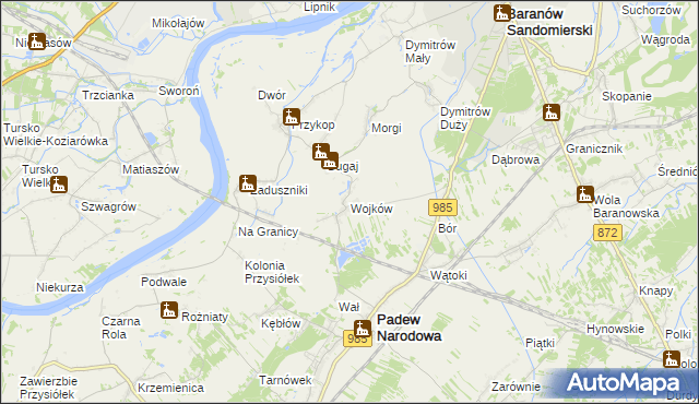 mapa Wojków gmina Padew Narodowa, Wojków gmina Padew Narodowa na mapie Targeo