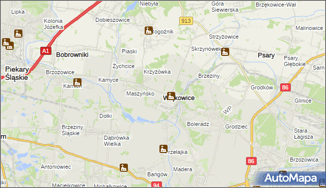 mapa Wojkowice powiat będziński, Wojkowice powiat będziński na mapie Targeo