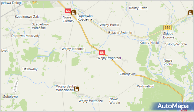 mapa Wojny-Pogorzel, Wojny-Pogorzel na mapie Targeo