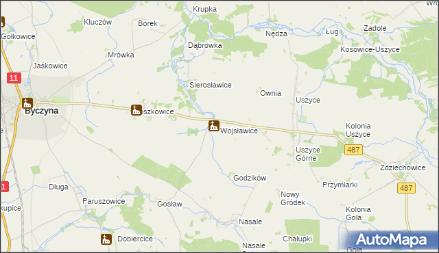 mapa Wojsławice gmina Byczyna, Wojsławice gmina Byczyna na mapie Targeo