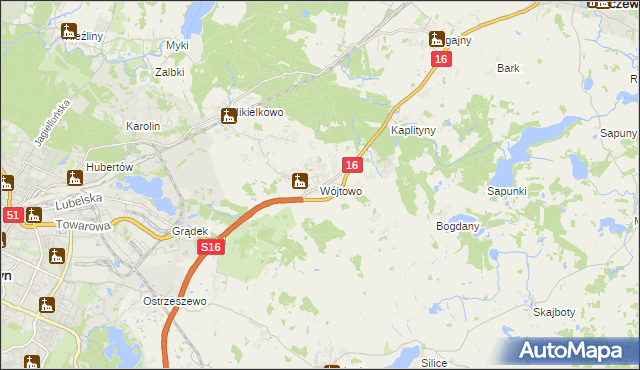 mapa Wójtowo gmina Barczewo, Wójtowo gmina Barczewo na mapie Targeo