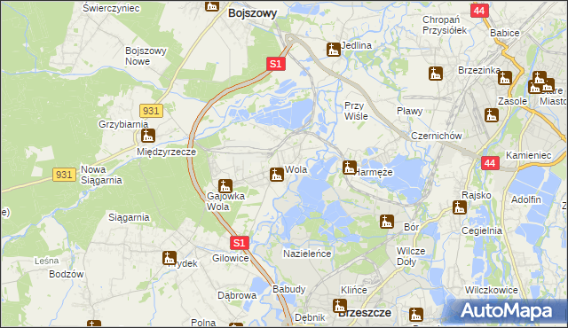 mapa Wola gmina Miedźna, Wola gmina Miedźna na mapie Targeo