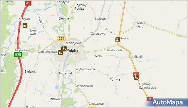 mapa Wola gmina Pelplin, Wola gmina Pelplin na mapie Targeo