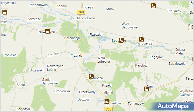 mapa Wola Lubecka gmina Wodzisław, Wola Lubecka gmina Wodzisław na mapie Targeo