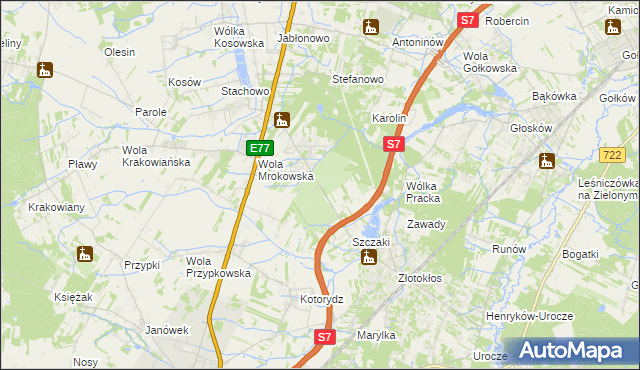 mapa Wola Mrokowska, Wola Mrokowska na mapie Targeo