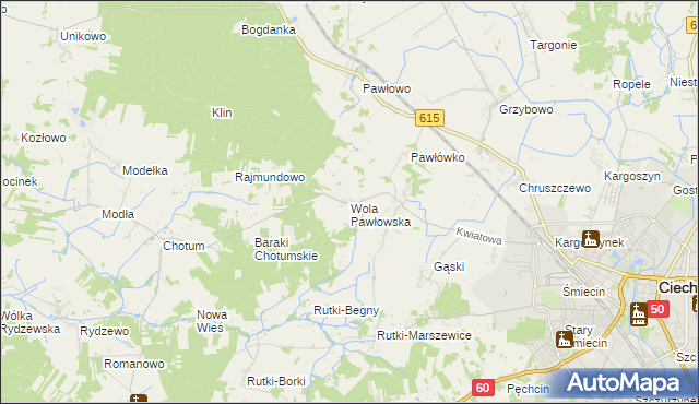 mapa Wola Pawłowska gmina Ciechanów, Wola Pawłowska gmina Ciechanów na mapie Targeo