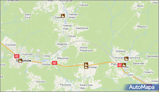 mapa Wólka Plebańska gmina Stąporków, Wólka Plebańska gmina Stąporków na mapie Targeo