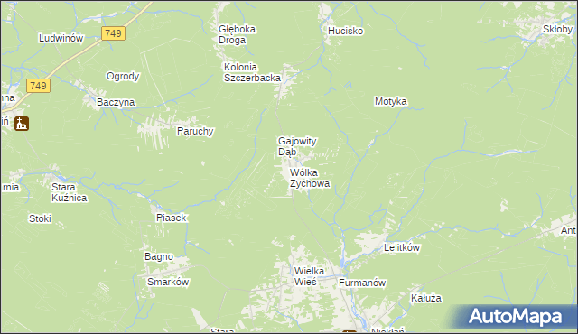 mapa Wólka Zychowa, Wólka Zychowa na mapie Targeo