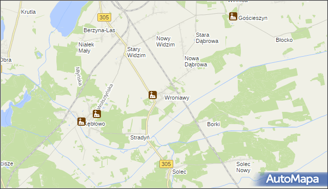 mapa Wroniawy gmina Wolsztyn, Wroniawy gmina Wolsztyn na mapie Targeo