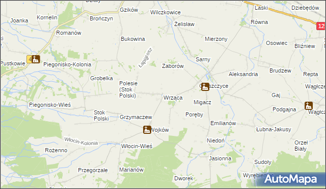 mapa Wrząca gmina Błaszki, Wrząca gmina Błaszki na mapie Targeo