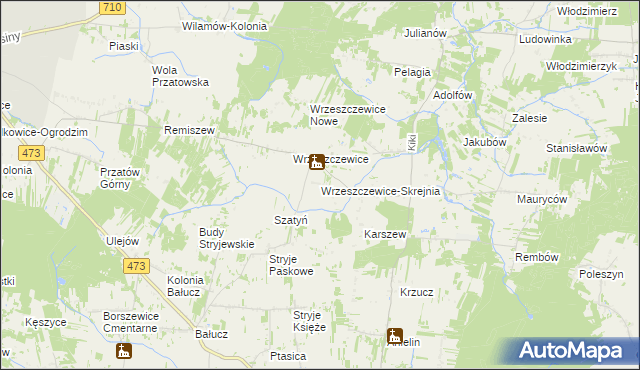 mapa Wrzeszczewice-Skrejnia, Wrzeszczewice-Skrejnia na mapie Targeo