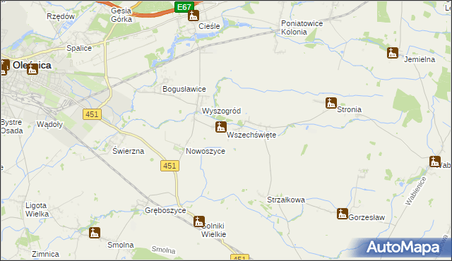 mapa Wszechświęte gmina Oleśnica, Wszechświęte gmina Oleśnica na mapie Targeo