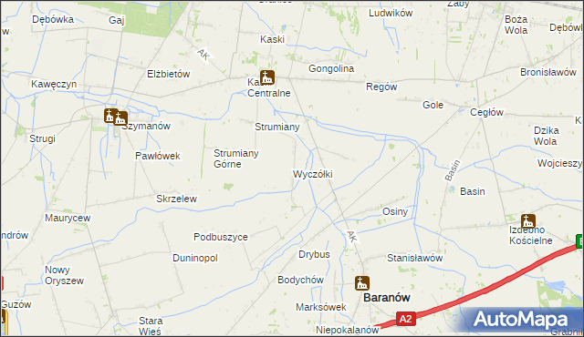 mapa Wyczółki gmina Baranów, Wyczółki gmina Baranów na mapie Targeo