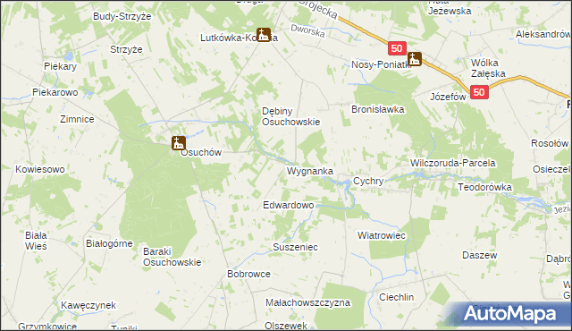 mapa Wygnanka gmina Mszczonów, Wygnanka gmina Mszczonów na mapie Targeo