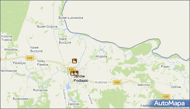 mapa Wygoda gmina Janów Podlaski, Wygoda gmina Janów Podlaski na mapie Targeo