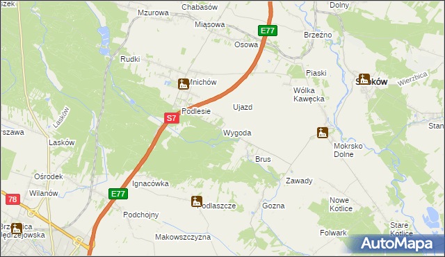 mapa Wygoda gmina Jędrzejów, Wygoda gmina Jędrzejów na mapie Targeo