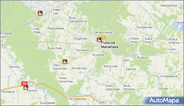 mapa Wygoda gmina Puszcza Mariańska, Wygoda gmina Puszcza Mariańska na mapie Targeo