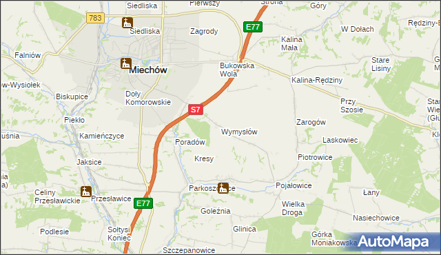 mapa Wymysłów gmina Miechów, Wymysłów gmina Miechów na mapie Targeo