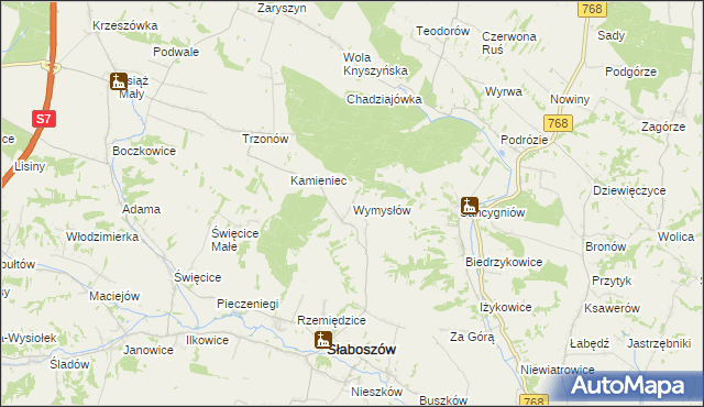 mapa Wymysłów gmina Słaboszów, Wymysłów gmina Słaboszów na mapie Targeo