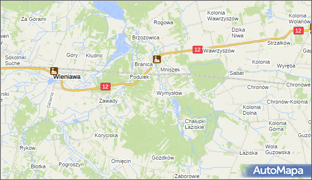 mapa Wymysłów gmina Wolanów, Wymysłów gmina Wolanów na mapie Targeo