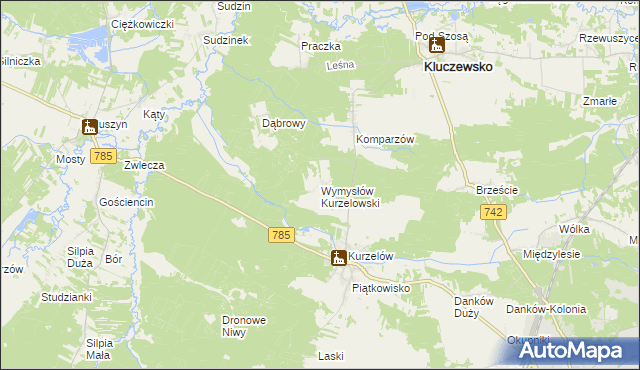 mapa Wymysłów Kurzelowski, Wymysłów Kurzelowski na mapie Targeo