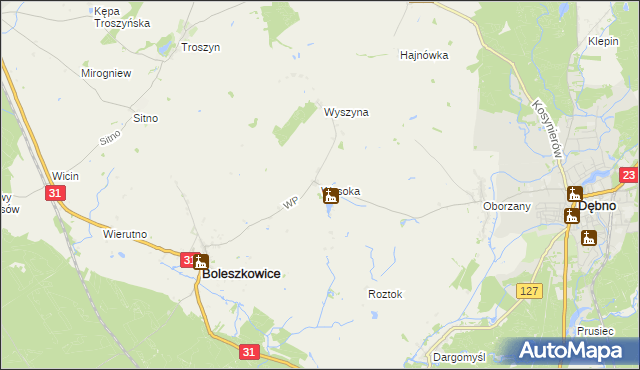 mapa Wysoka gmina Boleszkowice, Wysoka gmina Boleszkowice na mapie Targeo