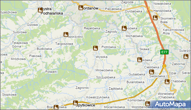 mapa Wysoka gmina Jordanów, Wysoka gmina Jordanów na mapie Targeo