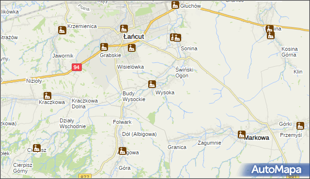 mapa Wysoka gmina Łańcut, Wysoka gmina Łańcut na mapie Targeo