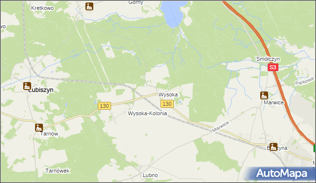 mapa Wysoka gmina Lubiszyn, Wysoka gmina Lubiszyn na mapie Targeo