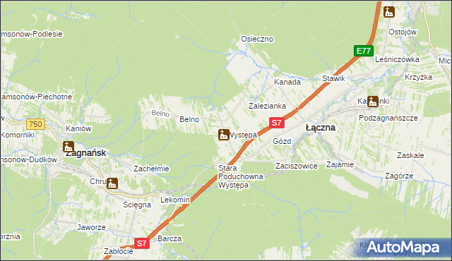 mapa Występa, Występa na mapie Targeo