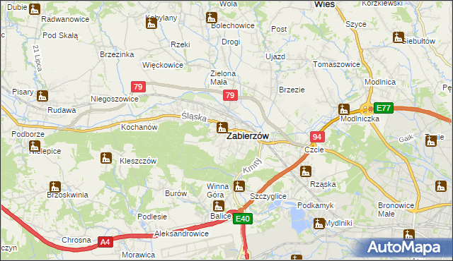 mapa Zabierzów powiat krakowski, Zabierzów powiat krakowski na mapie Targeo