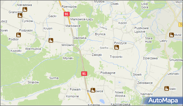 mapa Zabijak gmina Koziegłowy, Zabijak gmina Koziegłowy na mapie Targeo