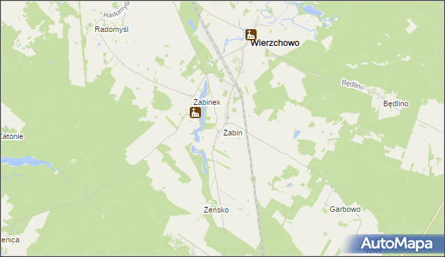 mapa Żabin gmina Wierzchowo, Żabin gmina Wierzchowo na mapie Targeo