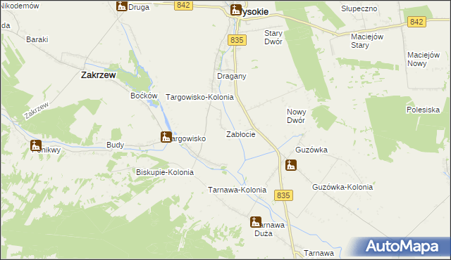 mapa Zabłocie gmina Wysokie, Zabłocie gmina Wysokie na mapie Targeo